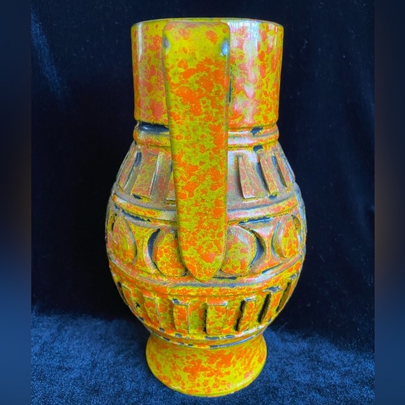 Vintage MCM Orange Speckle Glazed Decorative Pottery Pitcher Made In Italy - Picture 3 of 11